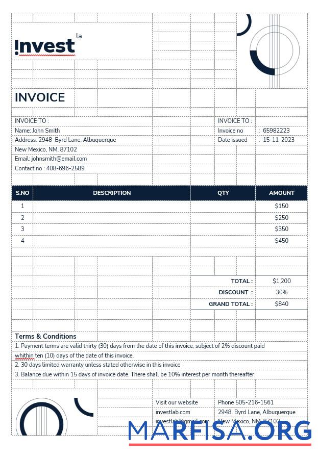 Realistic Financial Advisor Invoice Template